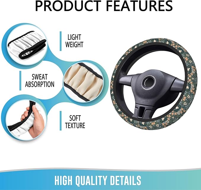 Elastic Steering Wheel Cover Car Accessories Cute Universal 15 Inch Absorbing Sweat Non-Slip Breathable for Woman - Flower