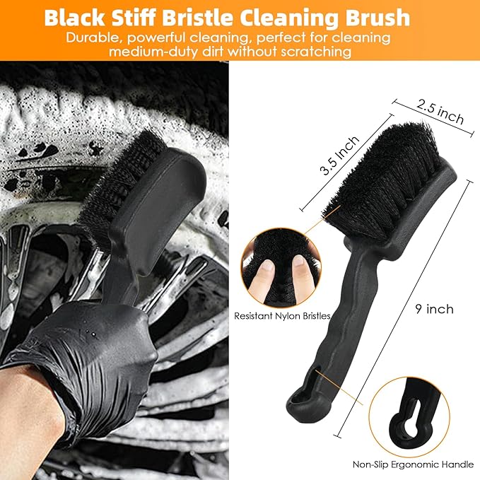 6PCS Car Rim Brushes for Cleaning Wheels, Car Detailing Cleaning Wash Brush Set, Stiff-Bristle Rim Brush with Tire Shine Applicator Pad for Cars SUV Tire RVs Trucks Wheel