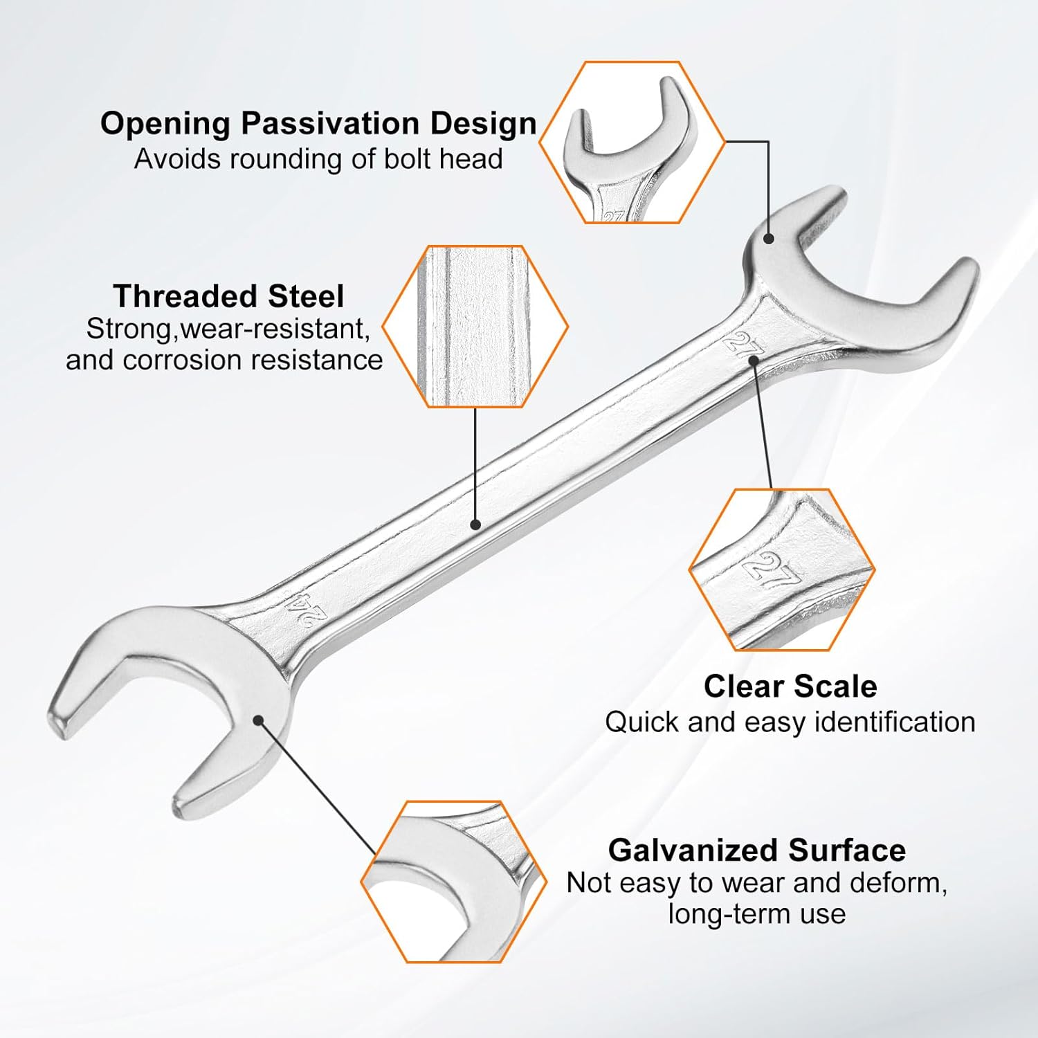HARFINGTON Double Open End Wrench 24mm x 27mm Metric 15 Degree Offset Angle Small Flat Head Wrench Galvanizing Open Ended Spanner for Automotive Repair Furniture Assembly