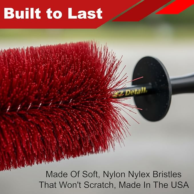 EZ Detail Brush Little - Red - Wheel Rim Cleaner for Cars, Bike, Trucks, Motorcycle, and Other Vehicles. Non-Scratch Auto Detailing Tool, Easily reaches Nook and Crannies