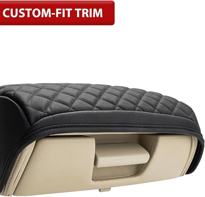 KBH Center Console Armrest Cover for Infiniti QX56, QX80 2011-2017, Interior Accessories, Middle Console Lid Cushion Pad, Arm Rest Cover Protector, Vinyl Leather, Black