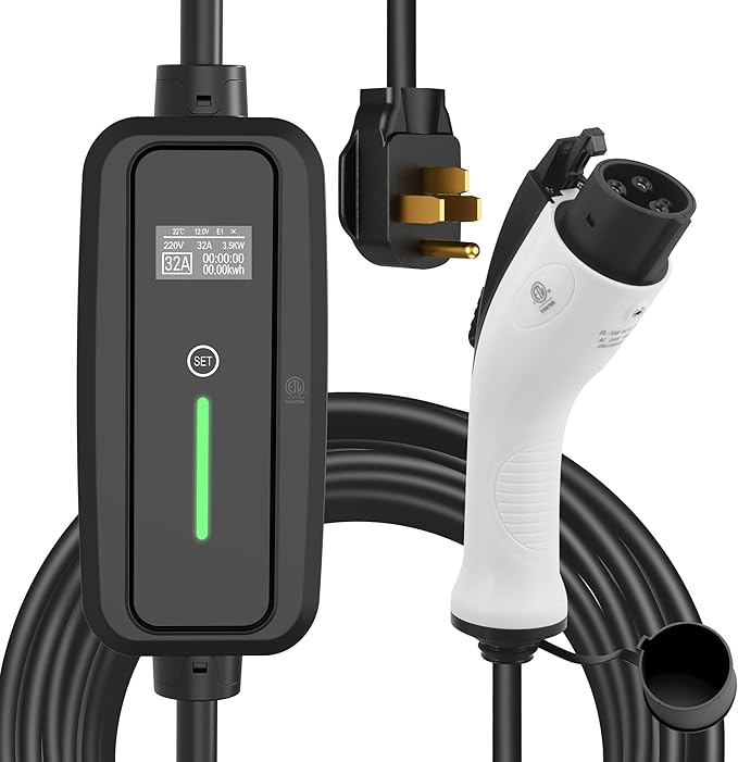 Level 2 EV Charger,32Amp 95-270V,Electric Car Charger Portable EV 25FT Cable with NEMA 14-50 Plug, Adjustable Current,Home EV Charging Station,for J1772 EVs ONLY