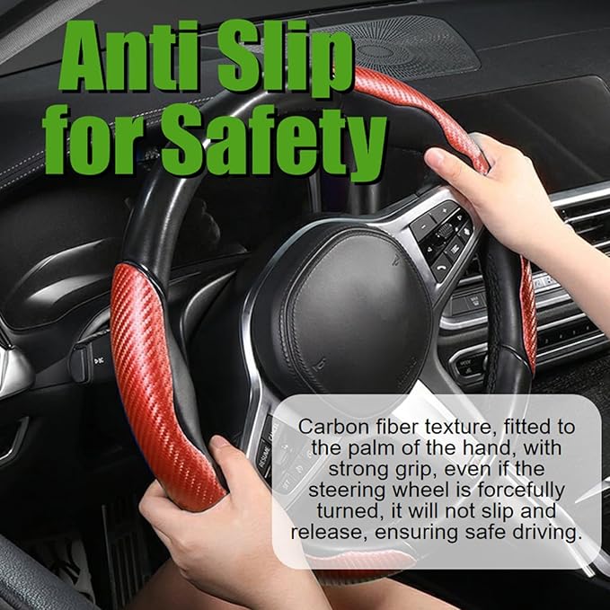 WSSROGY 2 Pack Carbon Fiber Car Steering Wheel Cover, Anti-Skid Segmented Steering Wheel Protector, Butterfly Steering Wheel Cover, Universal for 99 Car Wheel Cover Protector (Red)