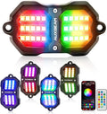 Auxbeam 4-Pod RGB LED Rock Lights with Brake Mode 213° Dual-Side Lighting Dynamic Color Changing Underglow Kit w/Bluetooth APP+Remote Control Music Voice Sync Waterproof for Truck ATV 1 Year Warranty