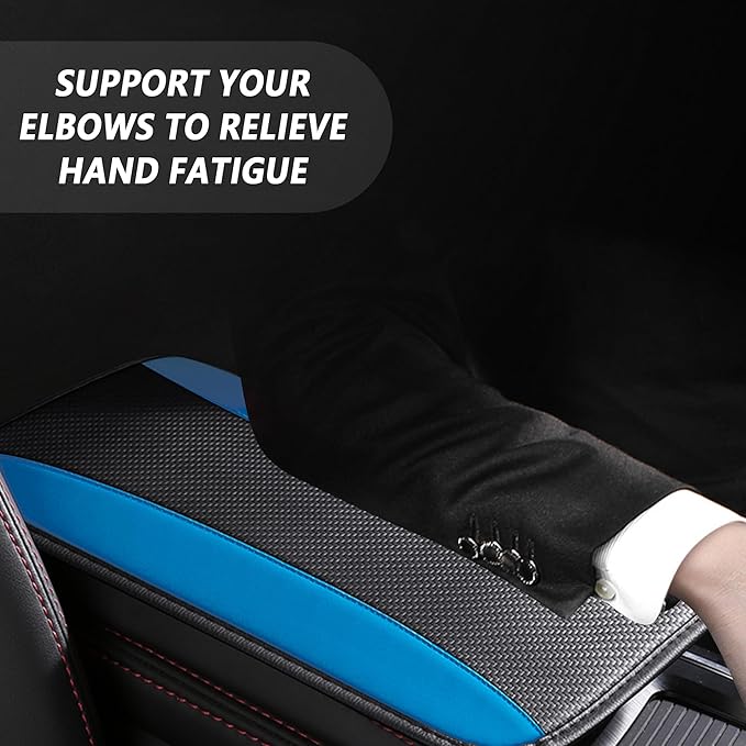 Stylish Car Center Console Cover,PU Leather Car Armrest Cover Prevent Scratches on Center Console,Universal Car Armrest Cushion Car Accessories Interior for Car SUV Truck (Blue)