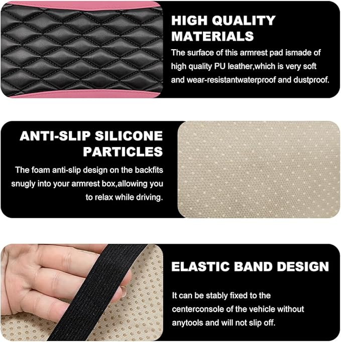 Car Center Console Cushion Pad, 12.6 × 7.48 Inches Waterproof Car Armrest Seat Box Cover, PU Leather Armrest Cover Protector for Most Vehicle, Universal Car Interior Accessories (Pink)