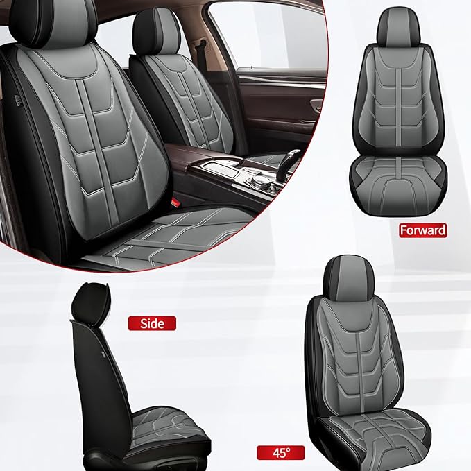 TTX LIGHTING Car Seat Covers fit for Ford Escape 2001-2026 Front Seat: Premium Leather Automotive Seat Cover with Airbag Compatible Waterproof (2 Seats, Black & Gray)