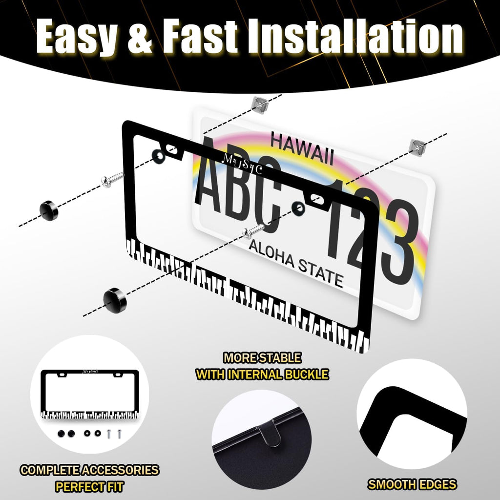 Piano Music License Plate Frame Music Notes License Plate Holder Stainless Steel Front and Rear Car Tags Auto Parts Funny License Plate Decoration with Screws for Men Women s 12.2"x 6.2"