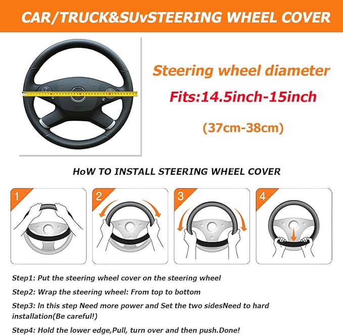 Car Steering Wheel Cover, PU Leather Non-Slip Lantern Pattern Vehicle Steering Wheel Cover Protection, Breathable Automotive Interior Protecter Accessories, Universal Fit (Black/Blue)