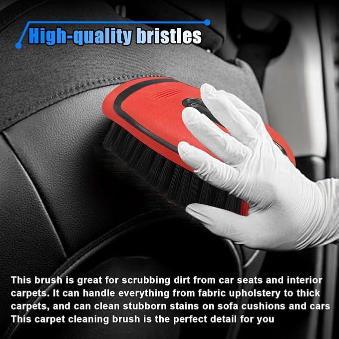 Carpet and Upholstery Cleaning Brush - Stiff Bristle Carpet Scrubber Car Cleaning Brush for Car Interior and Home - Leather Brush Auto Detailing Scrub Brushes for Couch, Floor Mats, Clothes (Red)
