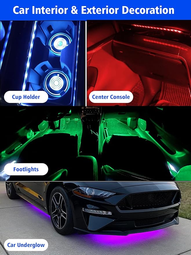 YM E-Bright 4Pcs Led Strip Lights for Car, 12inch Waterproof IP68 Car Underglow Strip Lights Decoration 18SMD 12V Led Interior Exterior Lights Strip for Cars Motorcycles Truck Golf Cart Boat - Blue
