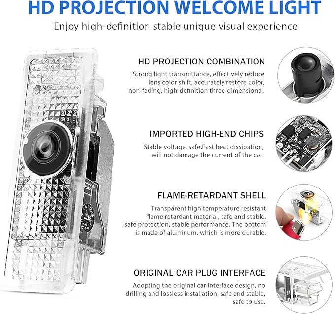 Never Fade HD Door Light Logo Projector Compatible with 1/2/3/4/5/6/7/M/X/Z/GT Series Accessories, 2Pcs 3D LED Ghost Shadow Laser Car Courtesy Step Light Puddle Lamps (50thAnniversaryLogo)