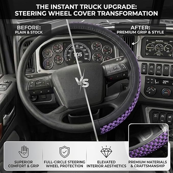 15“16”17“18”19“20 Inch Ice Silk Ventilation Multi-Style Comfy Grip Steering Wheel Cover for Truck, Bus, Big Rig Trucker,SUV， Anti-Slip Design 15-20 Inch (Purple, 18 inch)