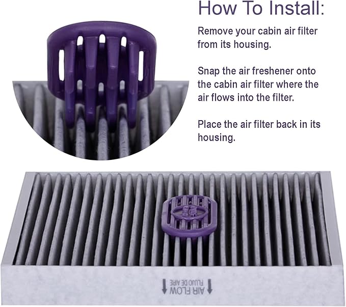 PUREFLOW Cabin Filter Air Freshener with Odor Eliminator - Fits on Most Car, Truck, and SUV Cabin Air Filters - Lavender (Pack of 2)