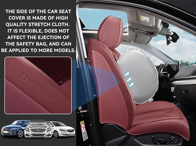 Car Seat Covers, Premium Leather Car Seat Covers, Waterproof and Breathable Seat Covers, Universal Car Seat Protector Fit for Cars, Trucks, SUVs, Pick-ups (Wine Red, 2 PCS Front Seat)