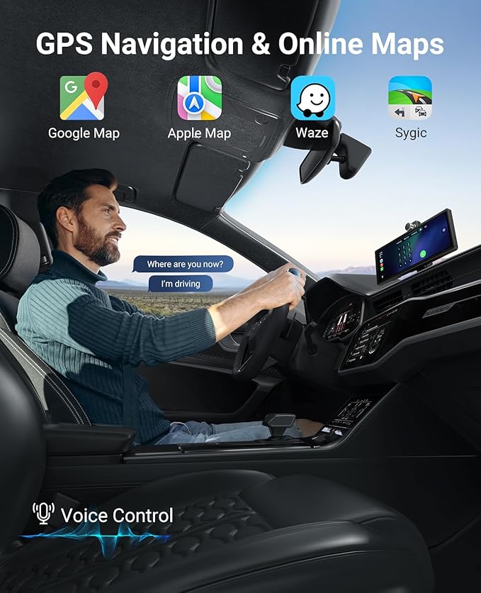Wireless CarPlay and Android Auto 10.26-inch Touchscreen, 4K Dash Camera and 1080p Backup Camera, Universal Portable car Display, Equipped with 64G Memory Card