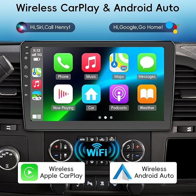 Car Radio Stereo for Chevy Silverado 2007-2013 GMC Sierra Yukon,2+64G Android 13 Touch Screen Radio with Wireless CarPlay Android Auto Bluetooth GPS Navigation Backup Camera