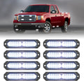 HLauto 1200T Emergency Strobe Grille Lights: 8pcs 12 LED Sync Feature Safety Warning Flashing Light, Ultra Slim Surface Mount Hazard Caution Light for Trucks, Vehicles, Car, ATV, UTV (White)
