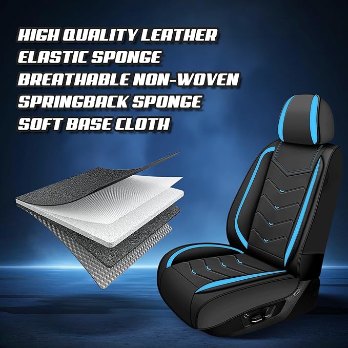 Car Seat Covers for VW Eos 2007-2016, Premium Nappa Leather Car Seat Cover, Stylish Sport Seat Covers， Automobile Seat Cover Sets.(Standard 2 Seats/Black Blue)