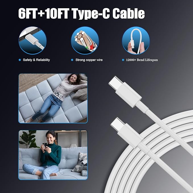 Essri 25W for iPhone 16 15 Charger Fast Charging,4 Pack USB C Wall Charger Block with (6 ft+10 ft) x2 Long USB C to C Cable for iPhone 16/15 Pro Max/Plus,for iPad Pro/Mini,White