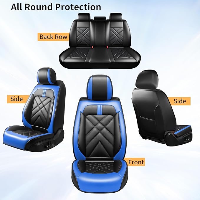 CX-90 Car Seat Covers Custom Fit for Mazda CX-90 2007-2026, Full Coverage Premium Leather Waterproof Breathable Seat Covers, Automotive Seat Protectors, Airbag Compatible(5 Seats, Black-Blue)