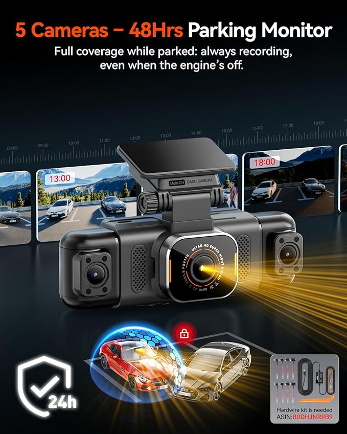 IIWEY N9 5 Channel Dash Cam 360° View, 5.8G WiFi-6 with App, Free 128GB Card, FHD Front & Rear Inside, Left, Right Dash Camera for Car, 12 IR Lights Night Vision, GPS, 24/7 Parking Mode, G-Sensor