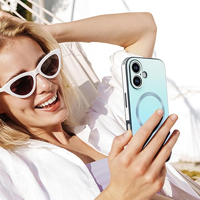 Guppy Compatible with iPhone 16 Case Magnetic, with Full Camera Lens Protector [Compatible with MagSafe] Scratch Resistant Gradient Glass Back Cover Phone Case-Blue