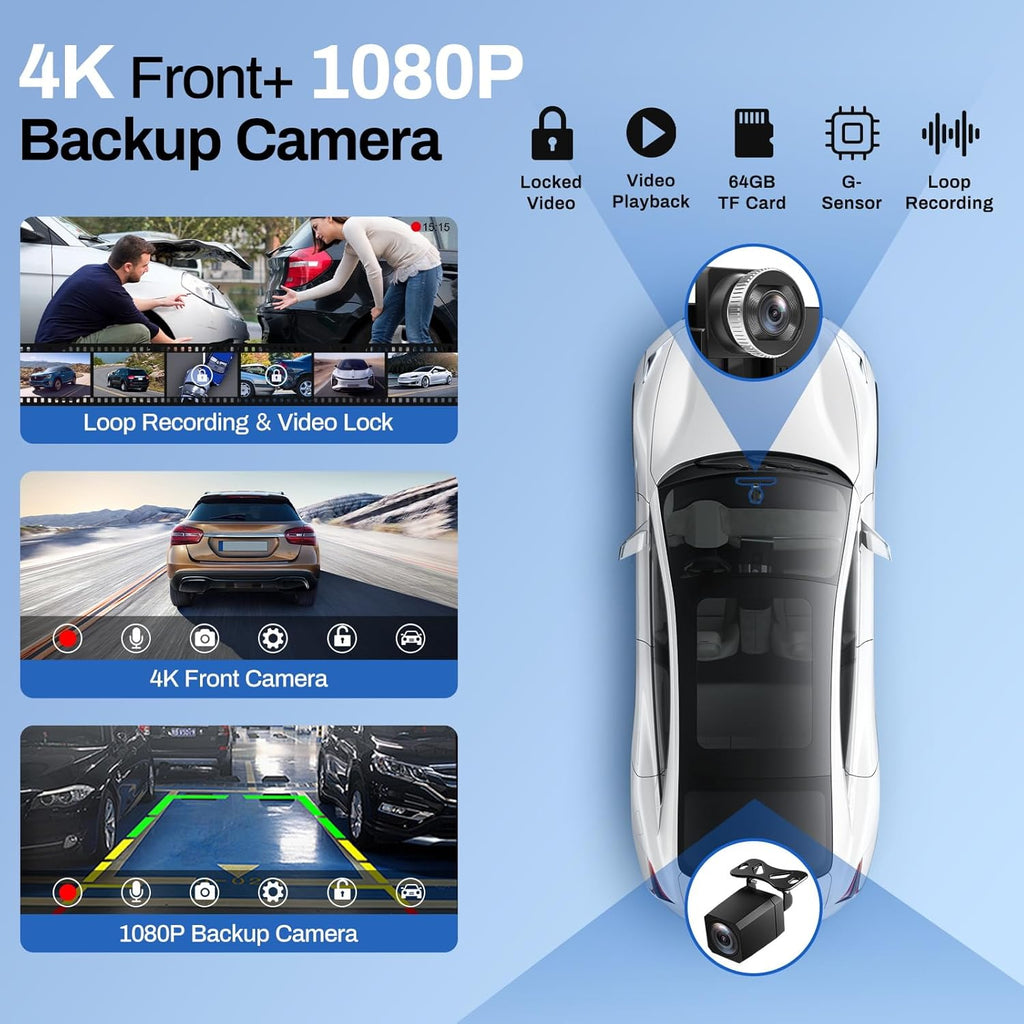 Wireless Carplay Screen for Car with 4K Dash Cam, 9" Portable Carplay & Android Auto, Component Subwoofer, Touchscreen with 1080p Backup Camera, GPS Navigation/Voice Control/BT/Mirror Link/FM
