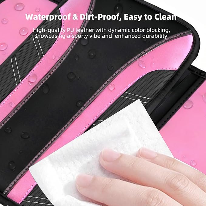 NBTEPEM Pink Center Console Cover, Sporty Leather Armrest Cover Cushion with 2 Storage Pockets, Universal Auto Middle Console Protector, Car Interior Accessories for Most SUV, Truck, Sedan Vehicles
