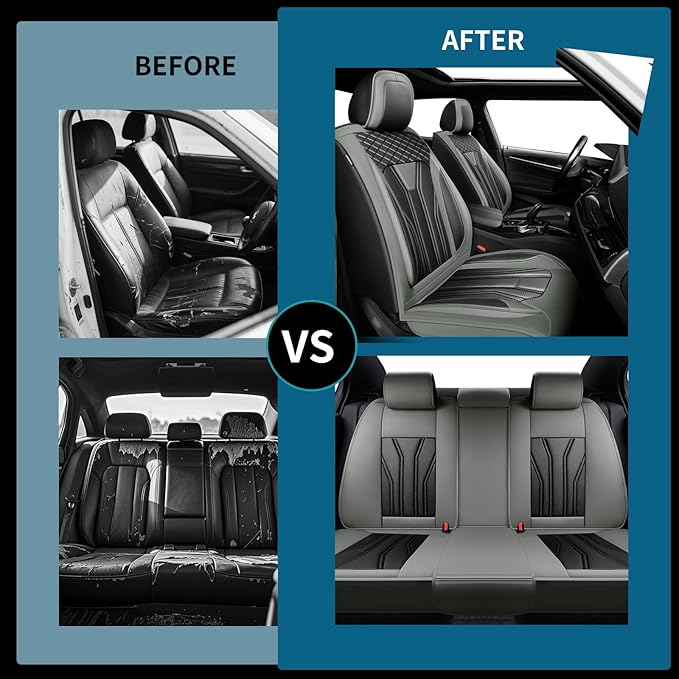 Fit Murano Car Seat Covers Compatible with Nissan Murano 2004-2025 2026 - Premium Leather， Waterproof Breathable， All-Weather Seat Cushion Protecto&Airbag Compatible (2 Front Seat Gray&Black)