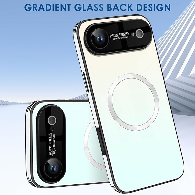 Guppy Compatible with iPhone Air Magnetic Case, with Full Camera Lens Protector [Compatible with MagSafe] Scratch Resistant Gradient Glass Back Cover Phone Case-White