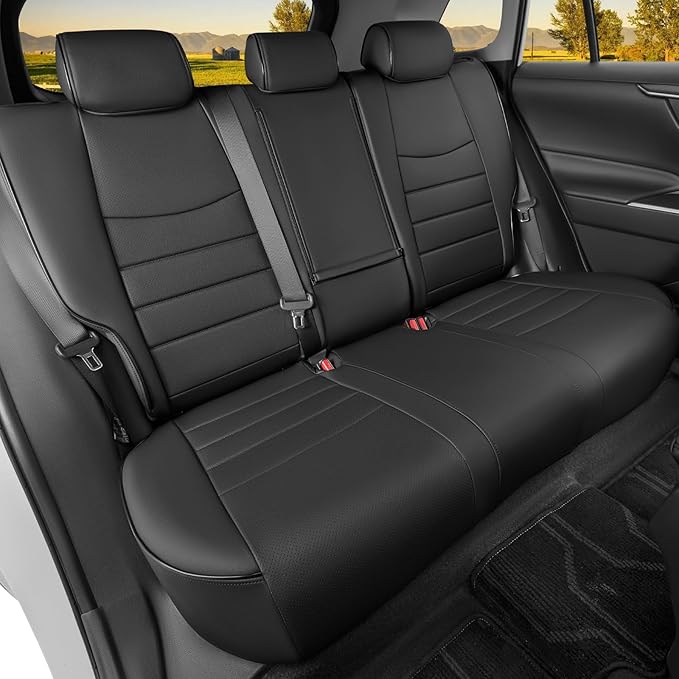 HKZ Fit RAV4 Car Seat Covers Set for 2019 2020 2021 2022 2023 2024 2025 Toyota RAV4 Gasoline Model LE,XLE,XLE Premium,Limited - 5 Seats Full Set Leather(Black)