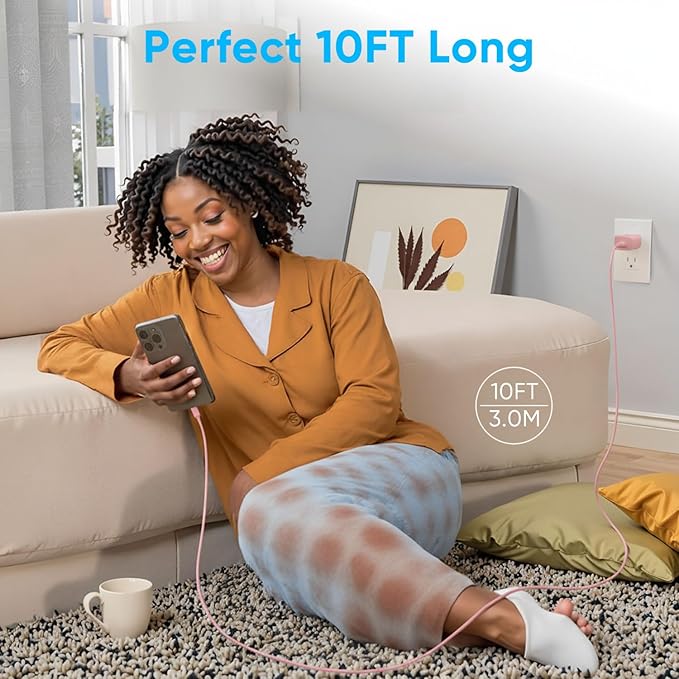 iPhone 17 16 15 Charger Fast Charging 10FT Cable, 30W USB C Charger Block for i Phone 15 16 16e 17 Air Plus Pro Max/iPad Pro/AirPods, PD USBC Power Adapter Wall Plug & Type C to C Cord (Pink, 10FT)