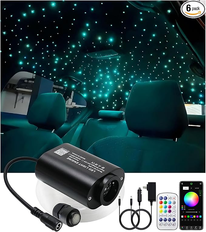 Starlight Headliner Kit 600 Piece Twinkle 0.03in(6.5ft/2m) with White Meteor Fiber Optic Light Kits Car Roof Lights RGBW Music Activated/APP Control Star Lights for Car Theater Game Bed Room Ceiling
