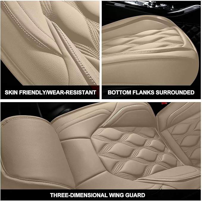 AOMSAZTO Front Seat Covers Fit for Volkswagen Taos 2022-2026 Waterproof Faux Leather Car Seat Cover Compatible with Airbag(2PCS Front, Beige)