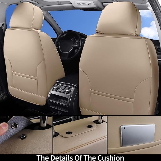 Coverado Car Seat Covers Full Set, Seat Covers for Cars, Beige Car Seat Covers Front Seats and Back Car Seat Protector Waterproof, Leather Car Seat Cushion Universal Fit for Most Cars