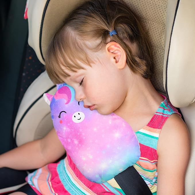 FIODAY Car Seat Belt Covers for Kids Unicorn Seat Belt Pillow Soft Seat Belt Cushion Adjust Seat Strap Pillow Head Neck Support for Children Boys Girls Travel, Purple