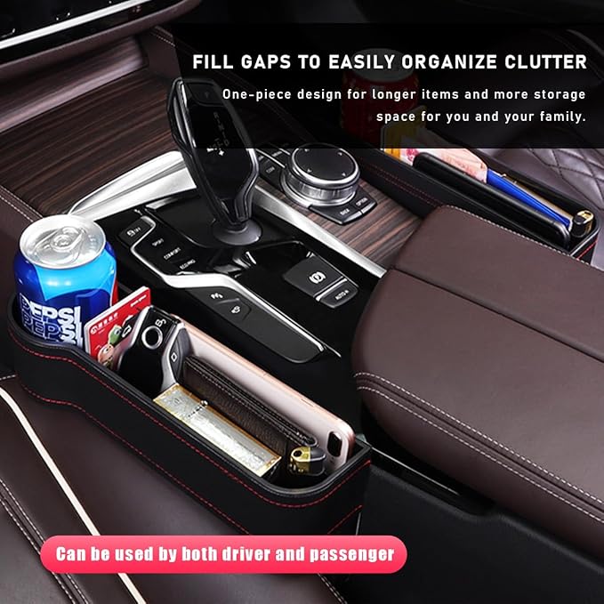 Car Seat Gap Filler with Cup Holder Expander, Automotive Front Seat Storage with Cup Holder, Console Seat Gap Filler Storage Box for Mug Bottle Keys, Car Accessories (Passenger Side)
