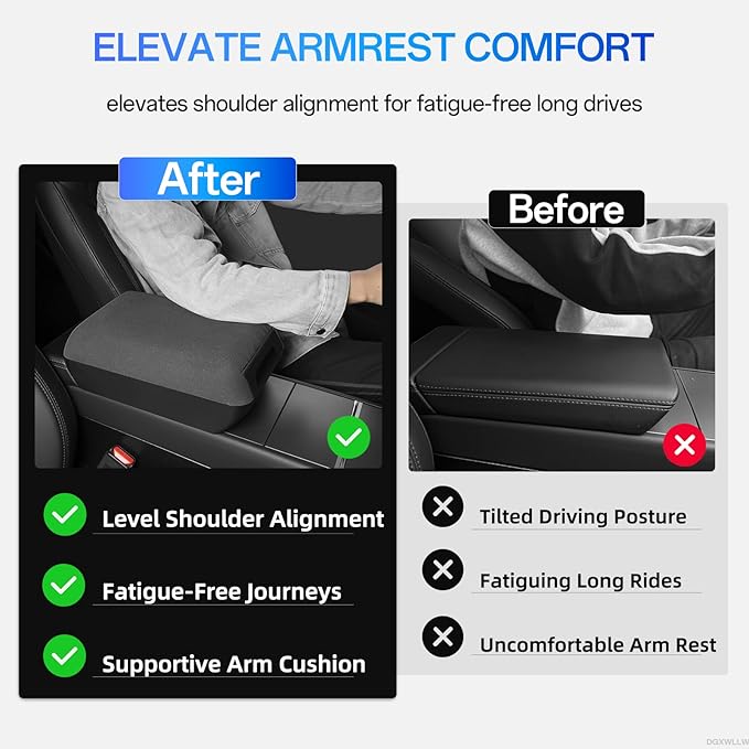 Center Console Armrest Cover for Tesla Model Y/3 Juniper/Highland 2026 2025 and Model Y L, Non-Slip Suede Arm Rest Storage Box Pad with Height Increase, Middle Console Covers Protector Mat