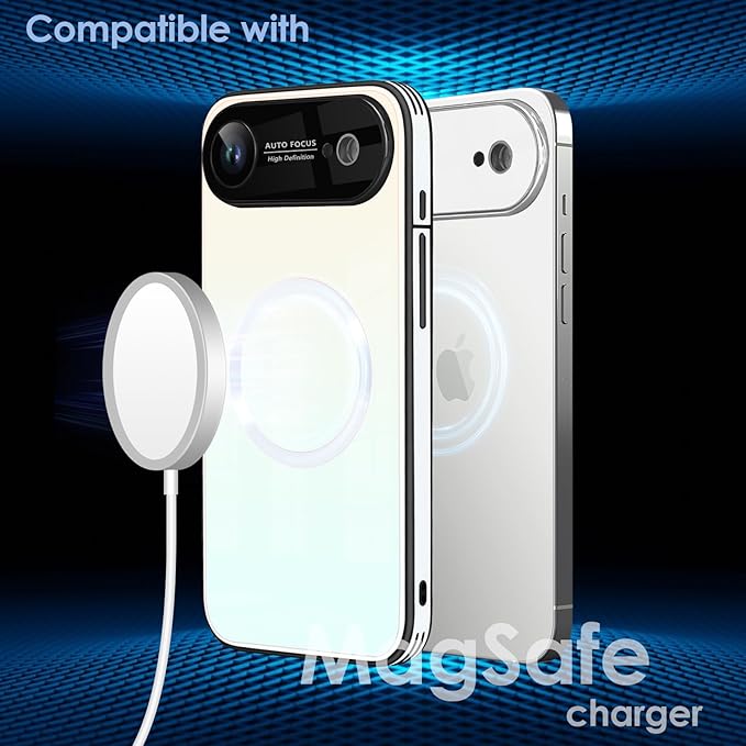 Guppy Compatible with iPhone Air Magnetic Case, with Full Camera Lens Protector [Compatible with MagSafe] Scratch Resistant Gradient Glass Back Cover Phone Case-White