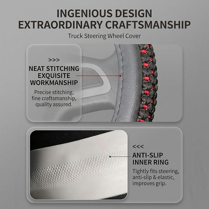 Size 16-20 Inch Ice Silk Ventilation Multi-Style Comfy Grip Steering Wheel Cover for Truck, Bus, Big Rig Trucker,SUV， Anti-Slip Design 16-20 Inch (BlackRed, 19)