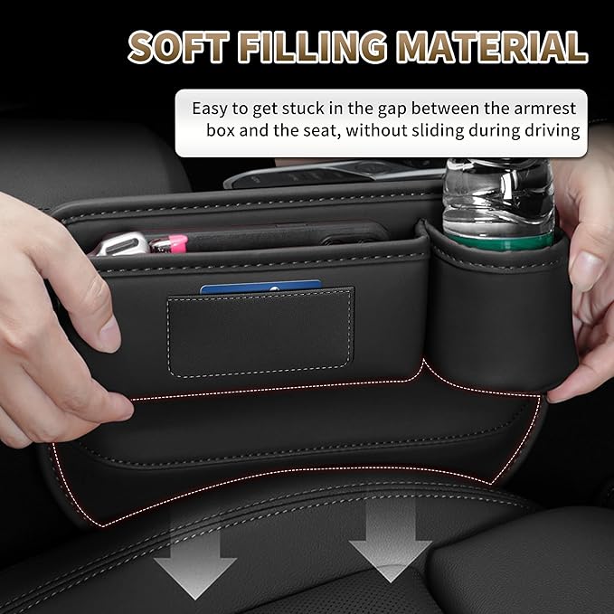 Kwak's Car Seat Gap Filler Organizer (2PC) – Fits 0.2"-1.2" Gap Premium Leather Car Console Organizer for Phone/Keys – Universal Front Seat Organizer for Car SUV Truck (Black)