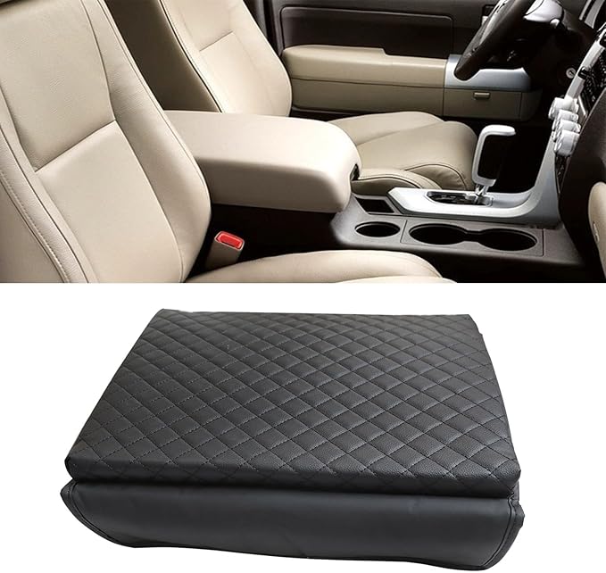 GXARTS Front Leather Center Console Lid Armrest Cover Cushion Pad Compatible with Toyota Tundra 2007 2008 2009 2010 2011 2012 2013 Fit for Toyota Sequoia 2008-2015