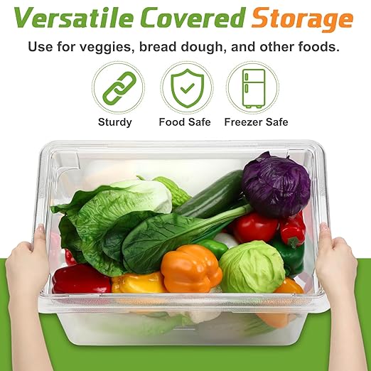 2 Pack 5 Gallon Polycarbonate Food Storage Box 18 x 12 Inch Commercial Food Storage Container Clear Vegetable Fruit Food Safe Storage Tote for Kitchen Restaurant Cafeteria