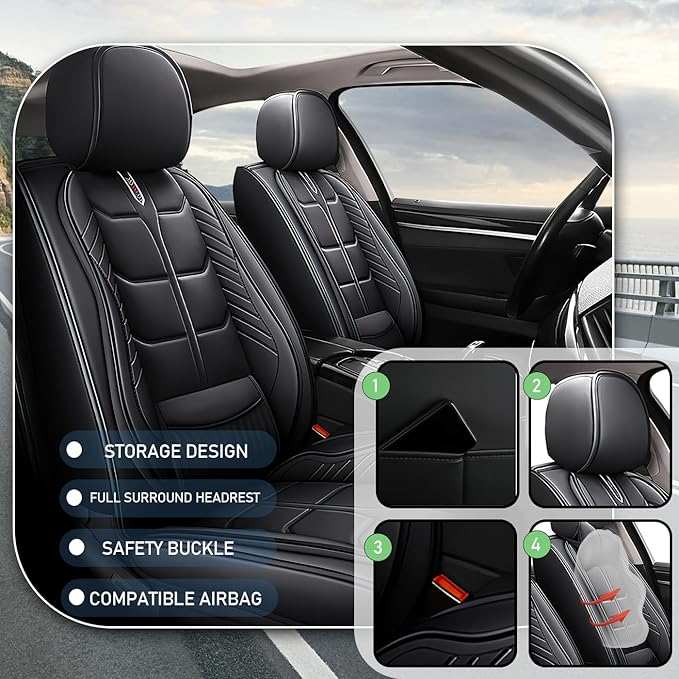 Leather Car Seat Covers Fit for Toyota Yaris 2007-2020, 5 Seater Car Seat Cover, Premium Waterproof, Scratch Resistant Car Interior Accessories (Full Set Black)