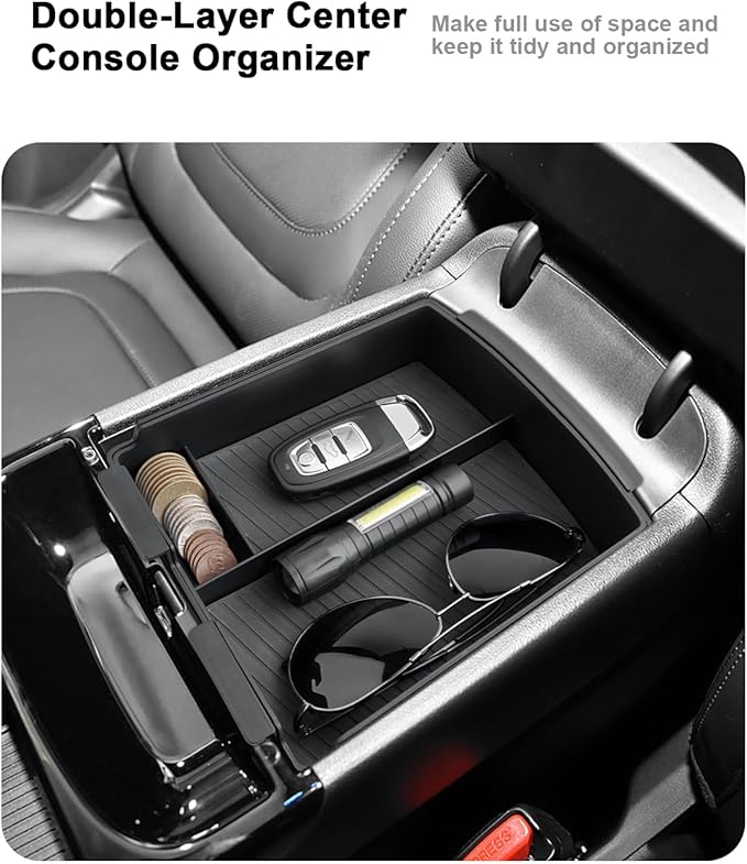 2026 Tucson Center Console Organizer - 2 Pcs Double-Layer Armrest Box Organizer+Lower Center Console Tray for 2025-2026 Tucson(Limited)/Tucson Hybrid - ONLY Fit 2025-2026 Tucson with Electronic Shift