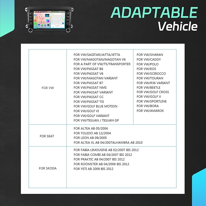 8 Core 6G+128G Android Car Stereo for VW Golf MK5 MK6 Passat Jetta Tiguan T5 EOS Polo with Wireless CarPlay Android Auto, 7” Touchscreen Car Radio GPS WiFi SWC Bluetooth 32EQ Backup Camera