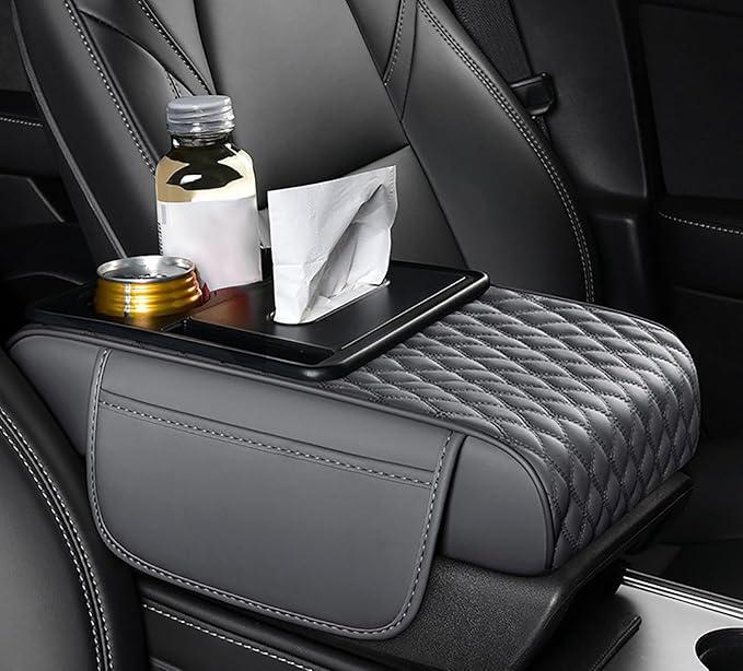 Car Armrest Center Console Cover for Hyundai Santa Fe 2000–2025, Center Console Pad with Cup Holder, Multifunctional Armrest Cushion,D Grey