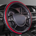 CAR PASS Sporty Quilting Leather Universal Fit Steering Wheel Cover,Fit for Suvs,Vans,Sedans,Trucks for 14.7" to 15" (Black & Red)