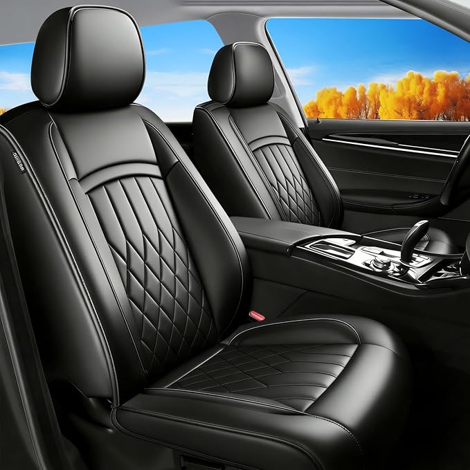 Fit Santa Fe Seat Covers Custom Fit for Hyundai Santa Fe 2005-2026 (Only 5-Seat Version) - Full Set Premium Leather, Waterproof, All-Weather, Airbag Compatible, Car Seat Protectors (Black)